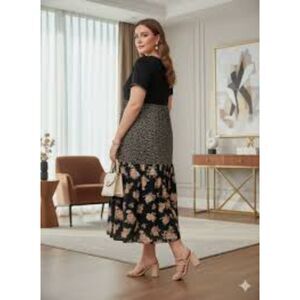 E.D. Michael Vintage Floral Tiered  Boho Dark Romantic Mixed Media Plus Size 24